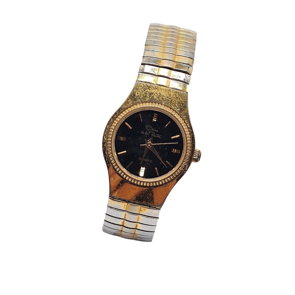 Vintage Oscar de la Renta Quartz Womens Watch Gold Silver Two-Tone Stretch Band